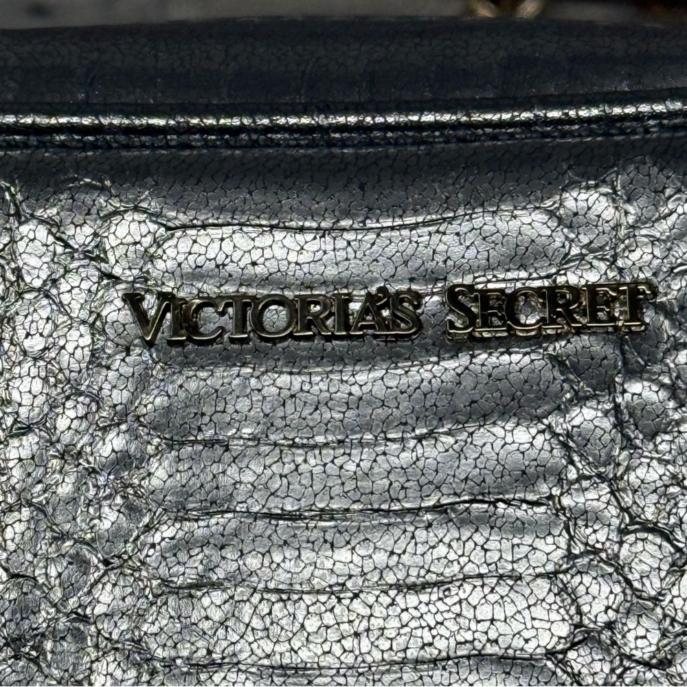 NWT- Victoria’s Secret Silver Snake Skin Crossbody Bag with Tassel & Gold Chain - Picture 5 of 10